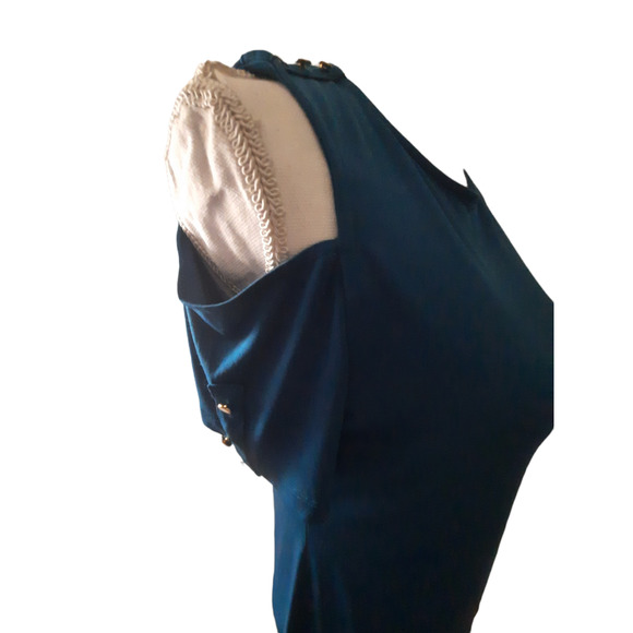 Calvin Klein Cold Shoulder Short Sleeve Turquoise Top Small - Picture 5 of 7